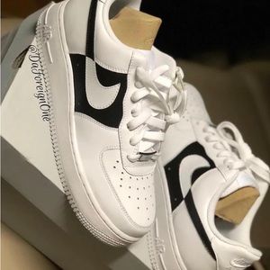 Men’s & GS Sizes Custom AF1 | Reverse Black and White Swoosh Air Force 1’s